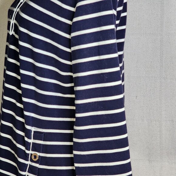 Karen Scott Sport Navy Stripe Cotton Span LS 1/4 Snap Up Stand Collar Top Sz M - Picture 12 of 16